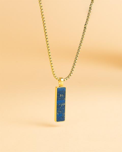 Halskette aus vergoldetem Edelstahl mit einem Lapislazuli-Stein - Galli Gold Blue